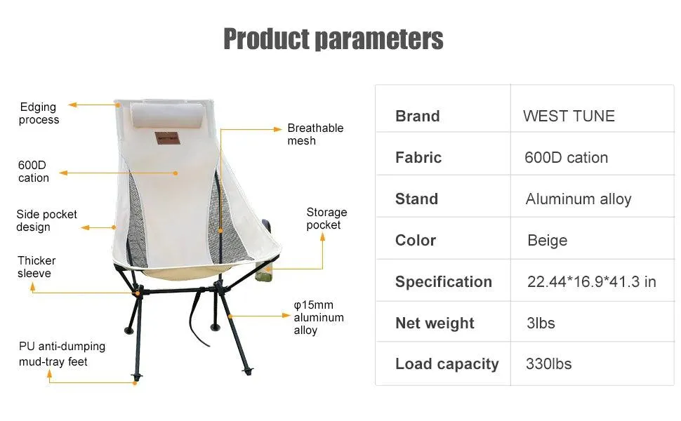 🪑 WESTTUNE Portable Folding Camping Chair with Headrest | Lightweight Aluminum Alloy Fishing Chair | Outdoor Furniture 🌳