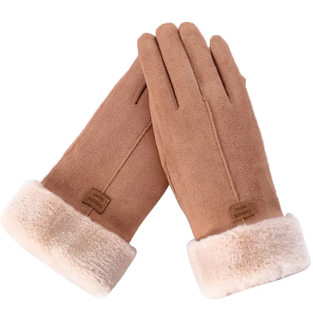 (1 pair) Capacitive touchscreen gloves Lined ladies gloves in suede look (One Size) - Brown