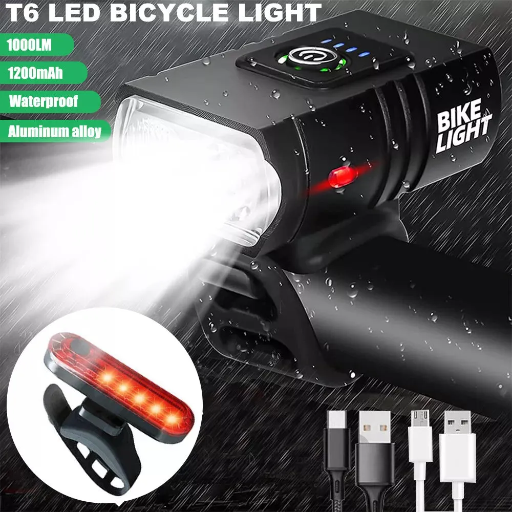 1000 Lumen Bike Light T1000, 4500mAh USB Type-C Rechargeable Bike Headlight, IPX6 Waterproof Bicycle Front Light for Road, Urban,Mountain Night Riding
