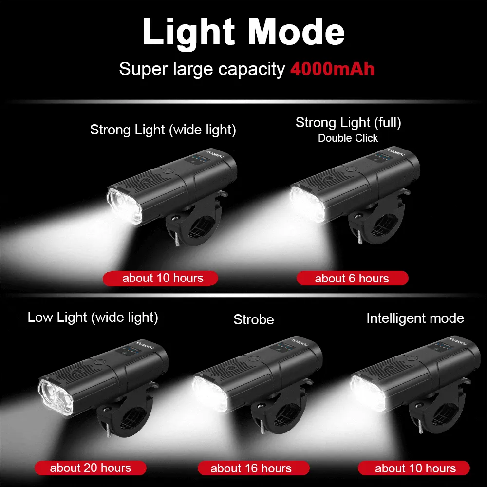 10000mAh Bike Light front USB Rechargeable 12800mAh Bike Headlight 4P90 4P50 LED Super Bright Flashlight Front Lights Back Rear
