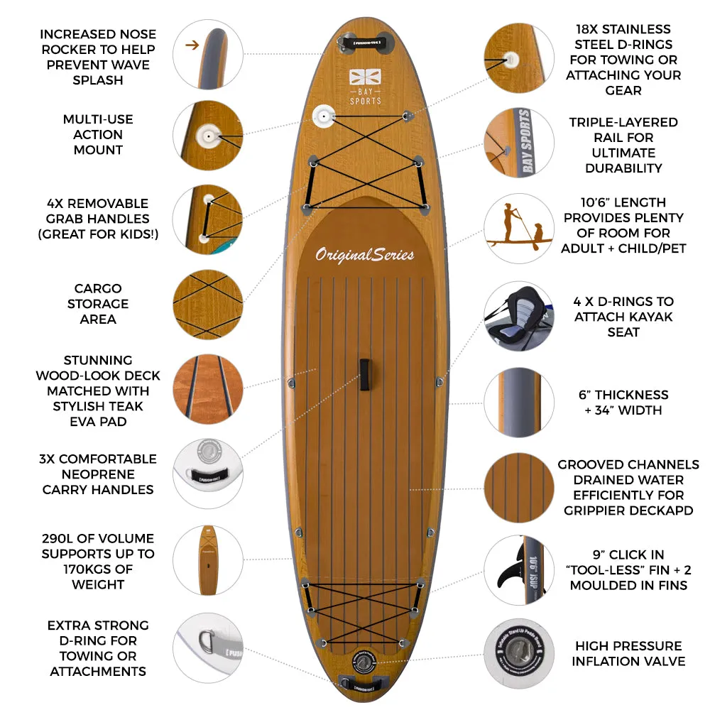 10'6" Original Series - 'Wood-Look' Inflatable SUP Board