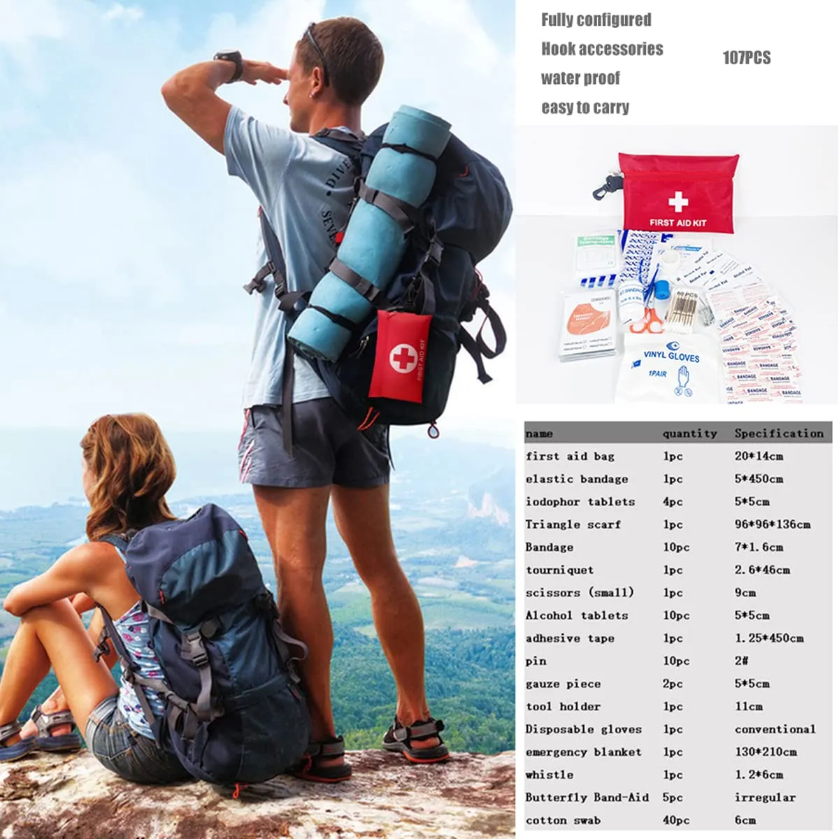 107 pcs Mini First aid kit, Mini Survival kit, Emergency Survival kit, Cure for Home Travel car Hiking of Camping, Parks, Scouts, Travel. 107