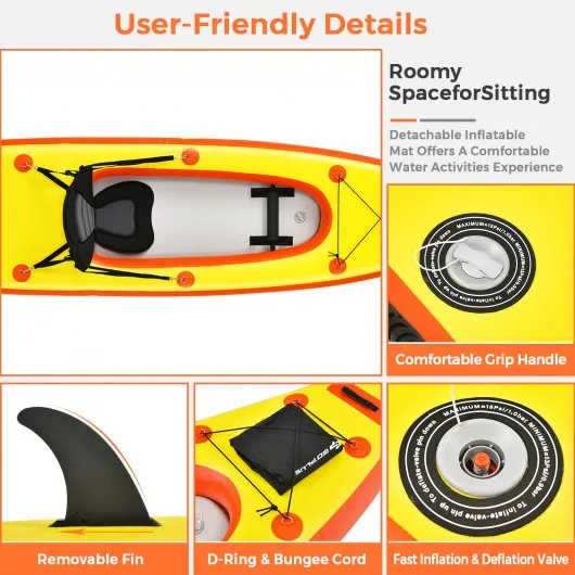 10.8'  Inflatable Kayak Set K1 1-Person Sit-On-Top Kayak with Oars-Yellow