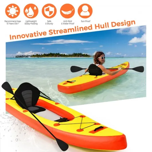 10.8'  Inflatable Kayak Set K1 1-Person Sit-On-Top Kayak with Oars-Yellow