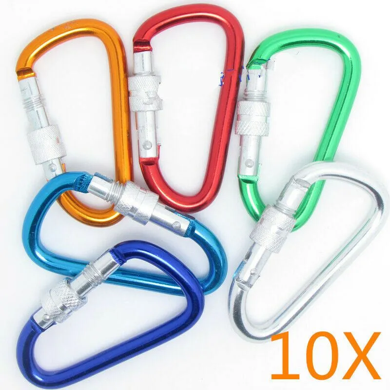 10x Outdoor Steel D-Ring Screw Locking Carabiner Hook Clip Climbing Keychain D