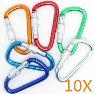 10x Outdoor Steel D-Ring Screw Locking Carabiner Hook Clip Climbing Keychain D