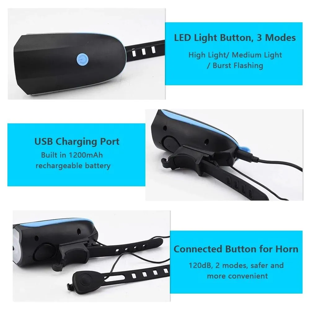 1200mAh Rechargeable Bike Headlight with Horn