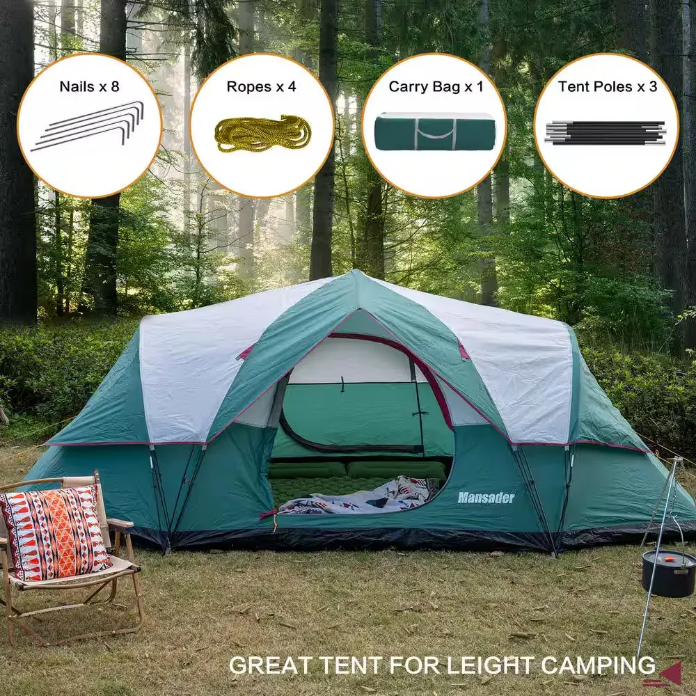 13 Ft. X 7.5 Ft. 6-Person Family Camping Tent Popup Green