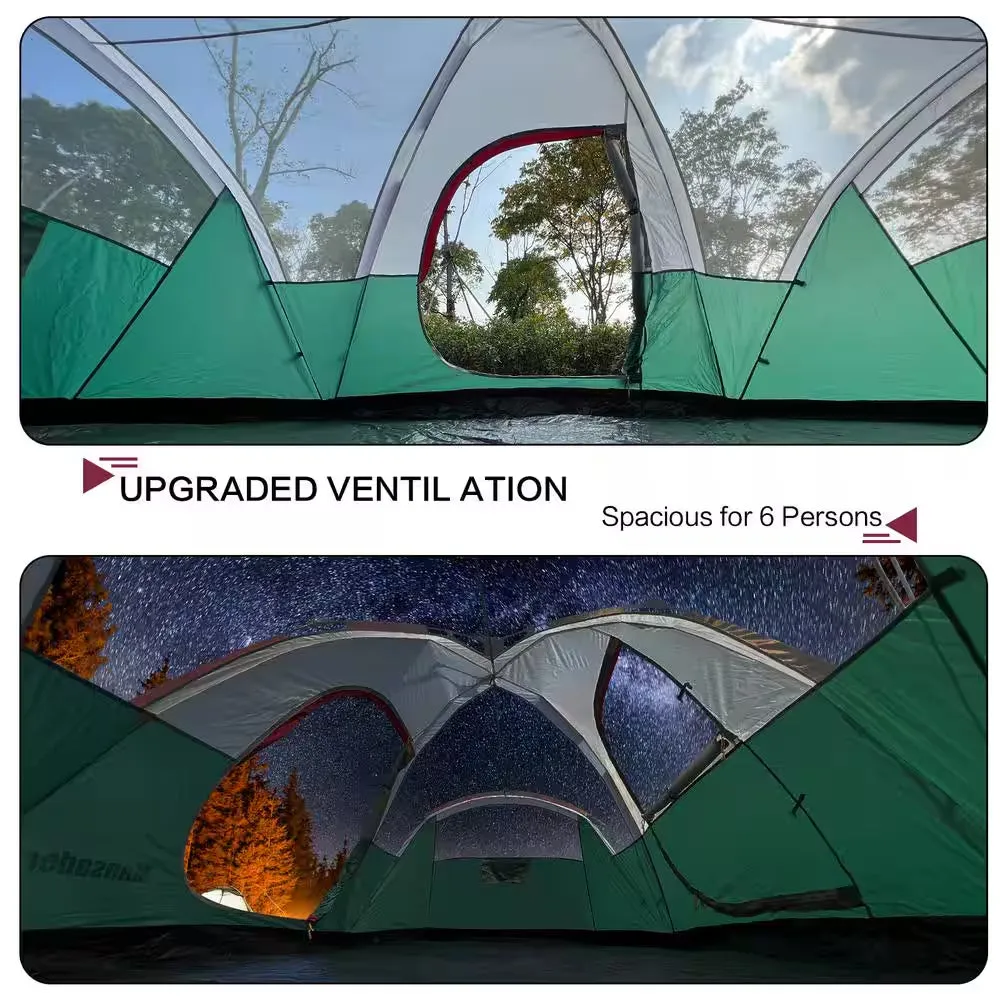 13 Ft. X 7.5 Ft. 6-Person Family Camping Tent Popup Green