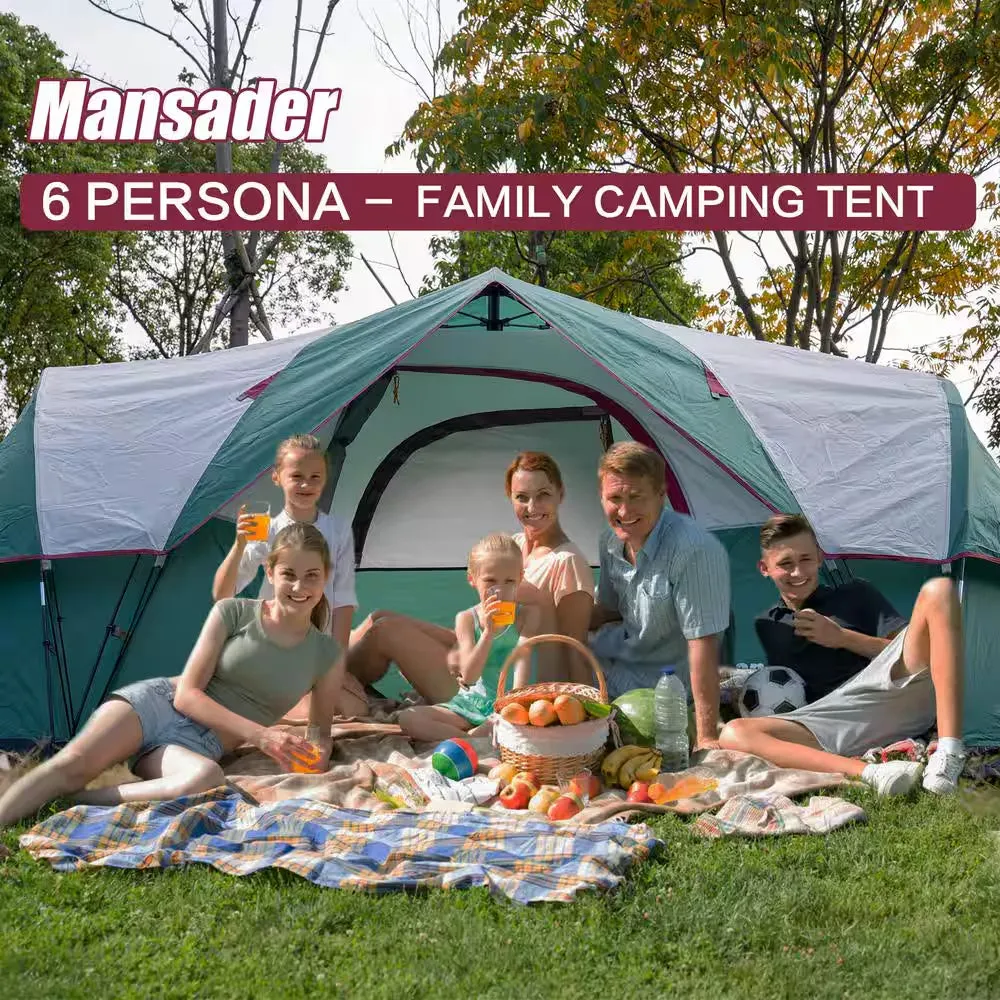13 Ft. X 7.5 Ft. 6-Person Family Camping Tent Popup Green