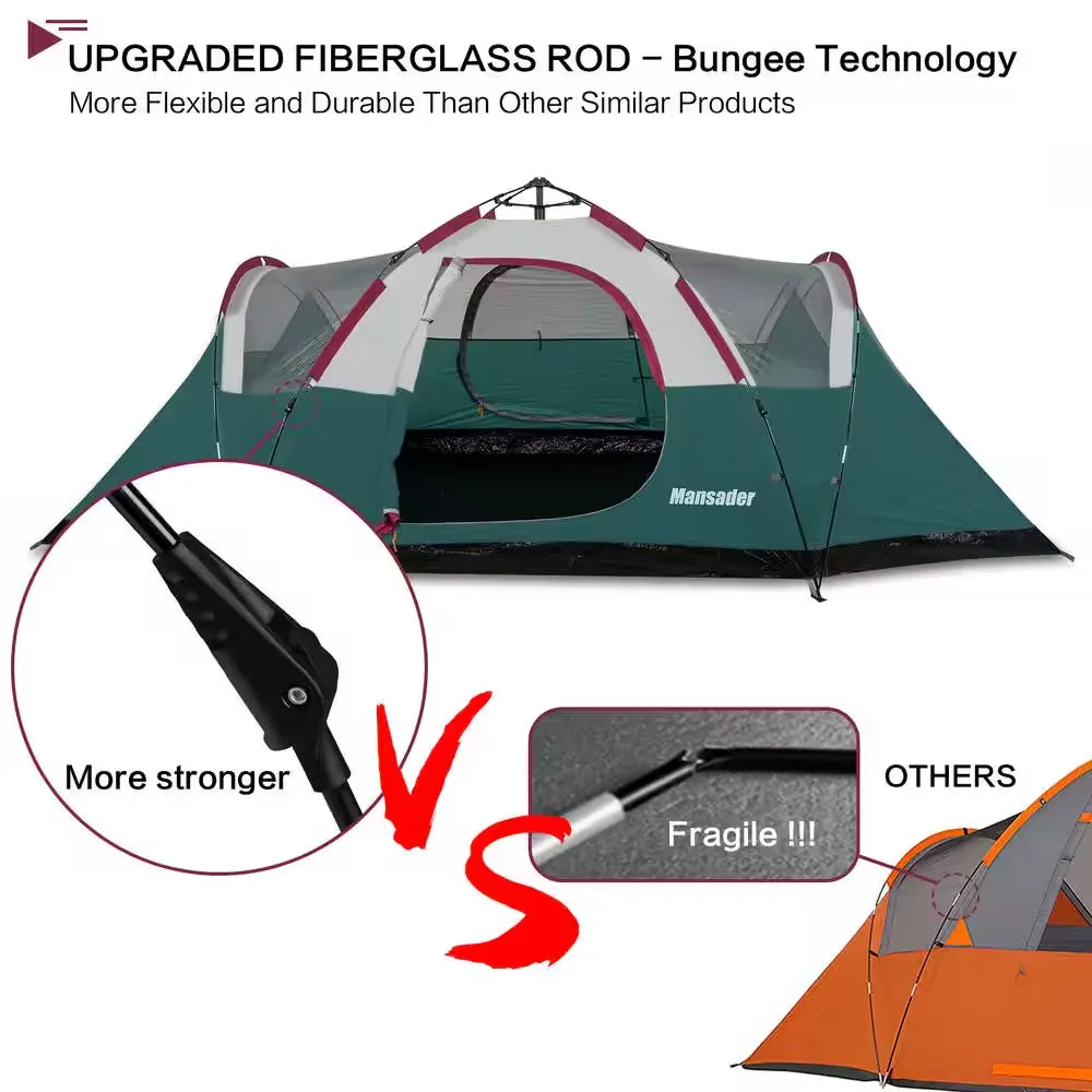13 Ft. X 7.5 Ft. 6-Person Family Camping Tent Popup Green