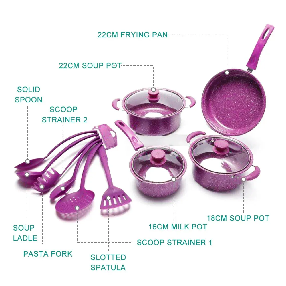 13-Piece Non-Stick Pots and Pans Set Kitchen Utensils - Durable and Easy-Clean Cookware for Effortless Cooking