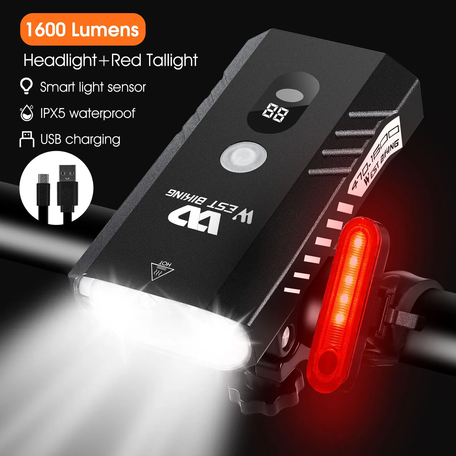 1600 Lumen High Brightness Bike Light 5200mAh Front LED Lamp USB Rechargeable Bicycle Light Waterproof MTB Cycling Headlight
