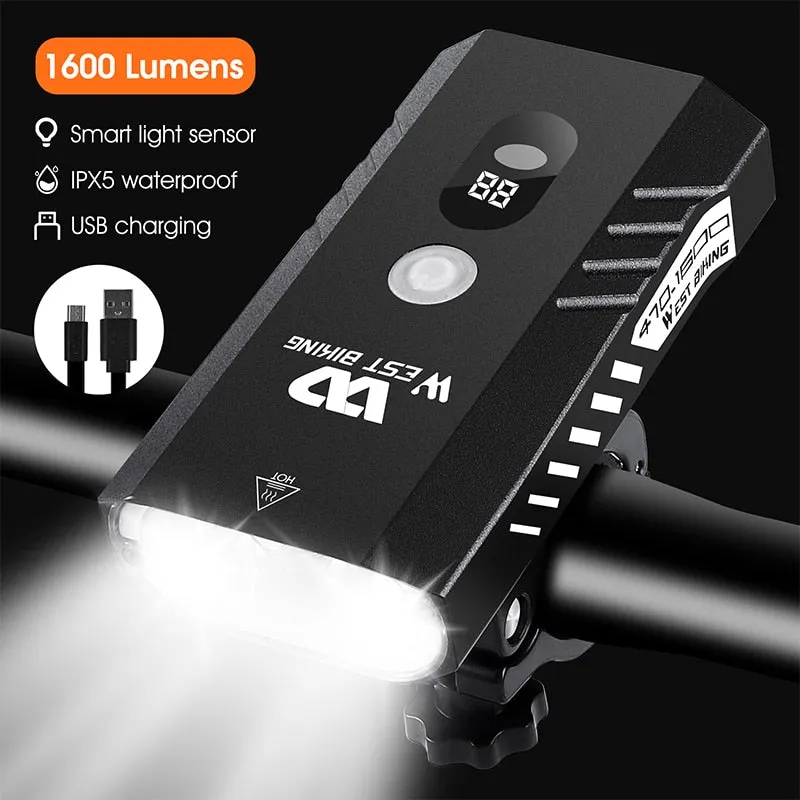 1600 Lumen High Brightness Bike Light 5200mAh Front LED Lamp USB Rechargeable Bicycle Light Waterproof MTB Cycling Headlight