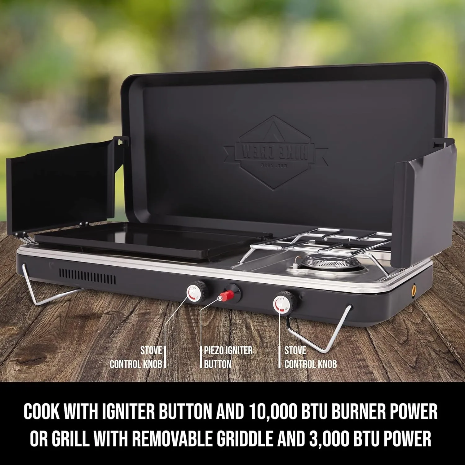 2-in-1 Gas Camping Stove, Camping Grill & Stove with Igniter & Stainless Drip Tray