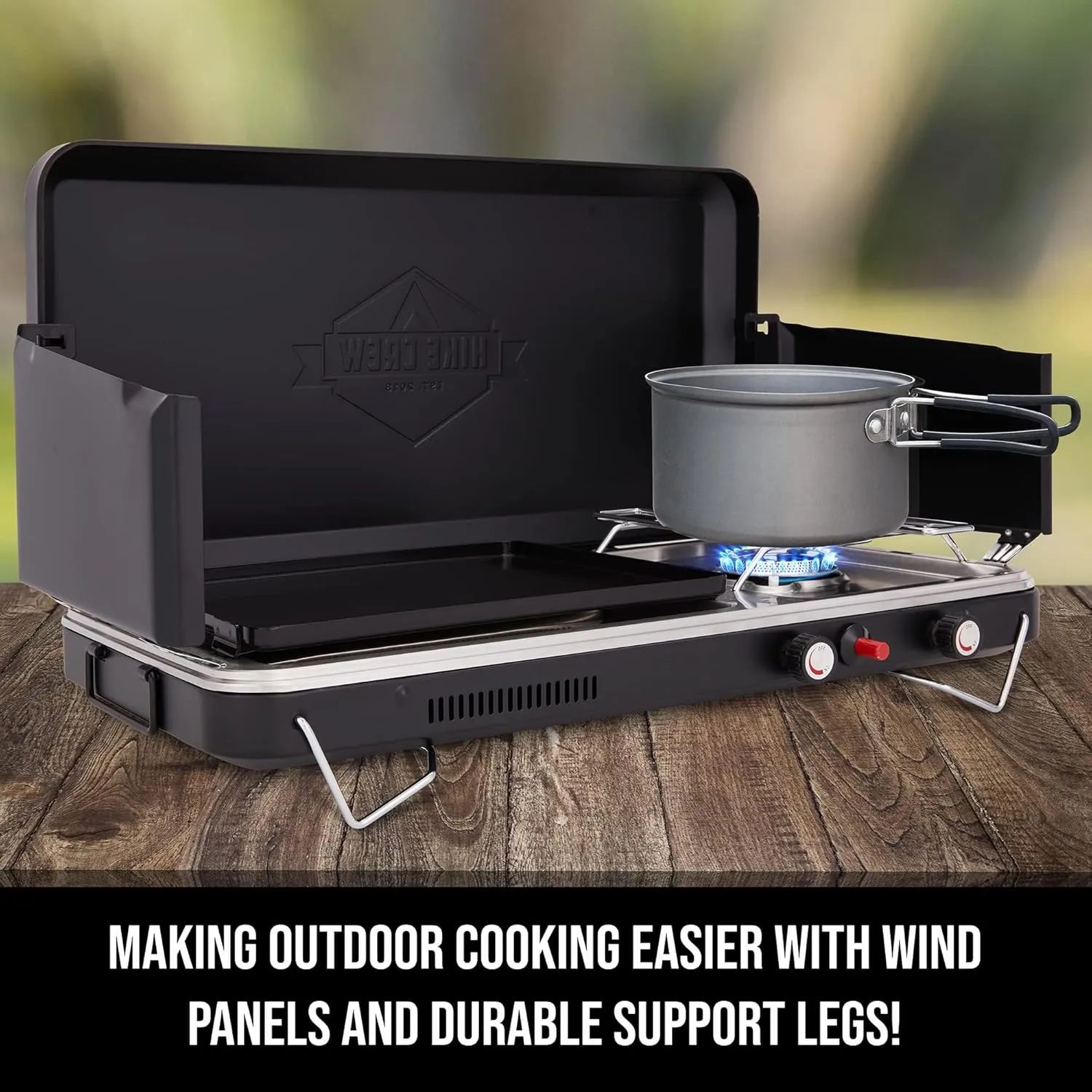 2-in-1 Gas Camping Stove, Camping Grill & Stove with Igniter & Stainless Drip Tray