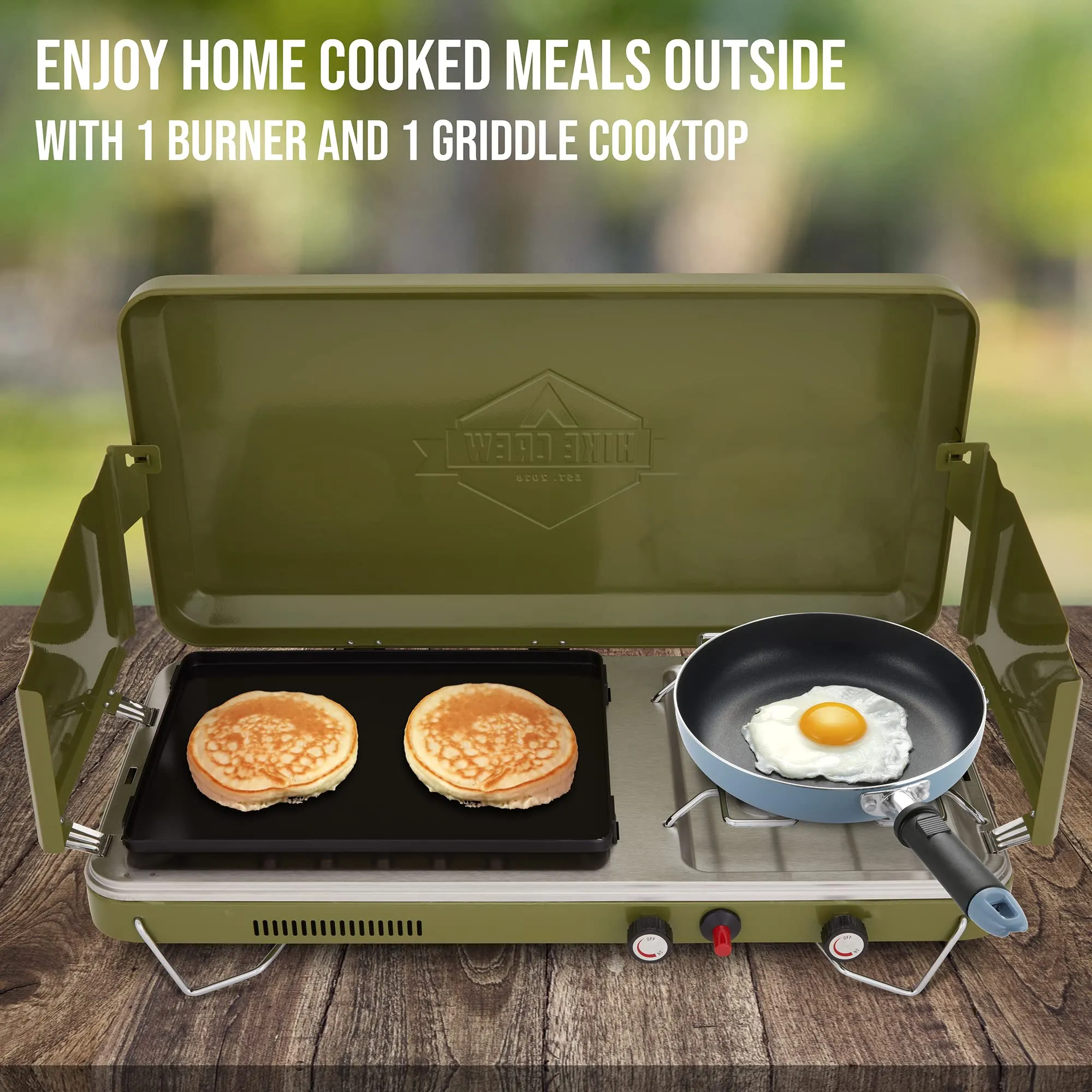 2-in-1 Gas Camping Stove, Camping Grill & Stove with Igniter & Stainless Drip Tray