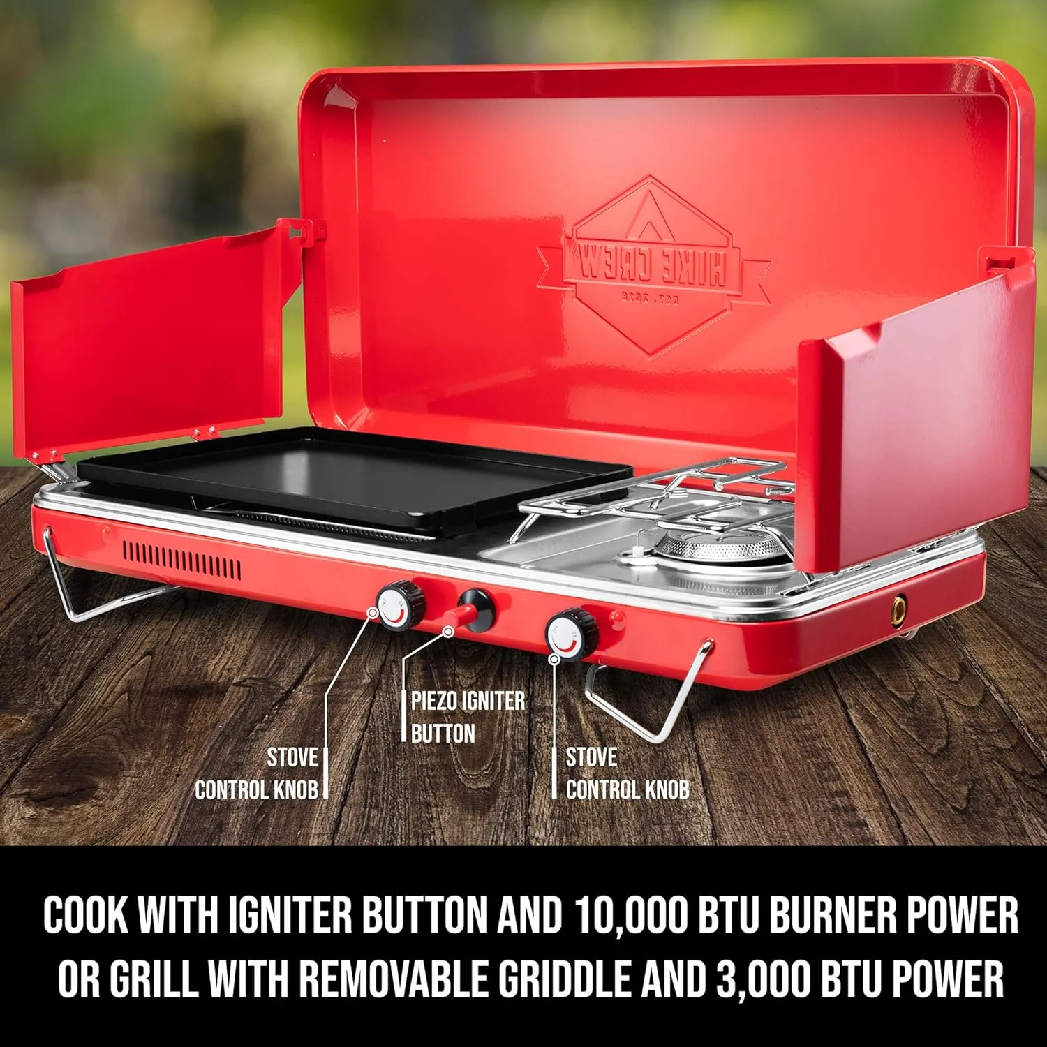 2-in-1 Gas Camping Stove, Camping Grill & Stove with Igniter & Stainless Drip Tray