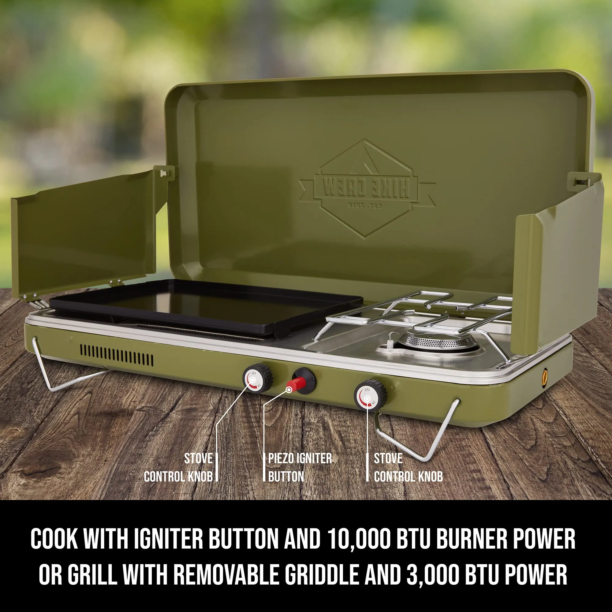 2-in-1 Gas Camping Stove, Camping Grill & Stove with Igniter & Stainless Drip Tray