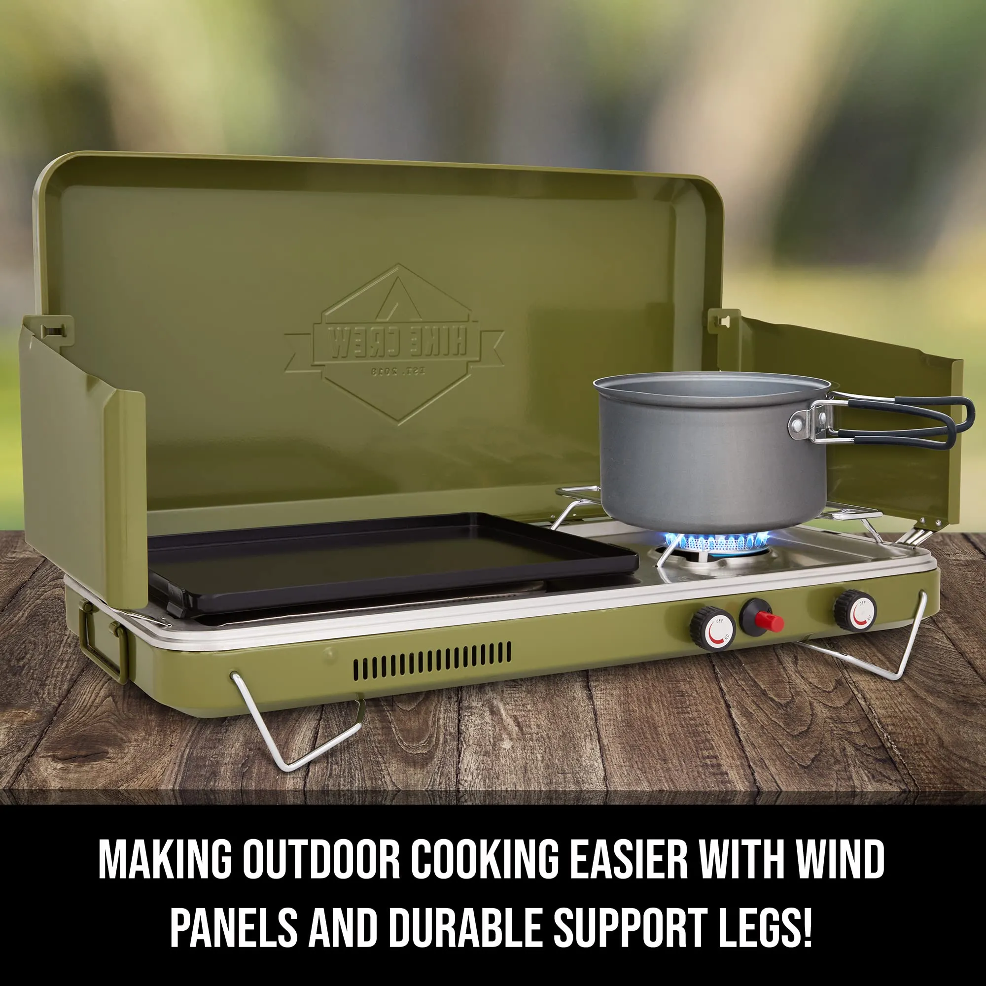 2-in-1 Gas Camping Stove, Camping Grill & Stove with Igniter & Stainless Drip Tray
