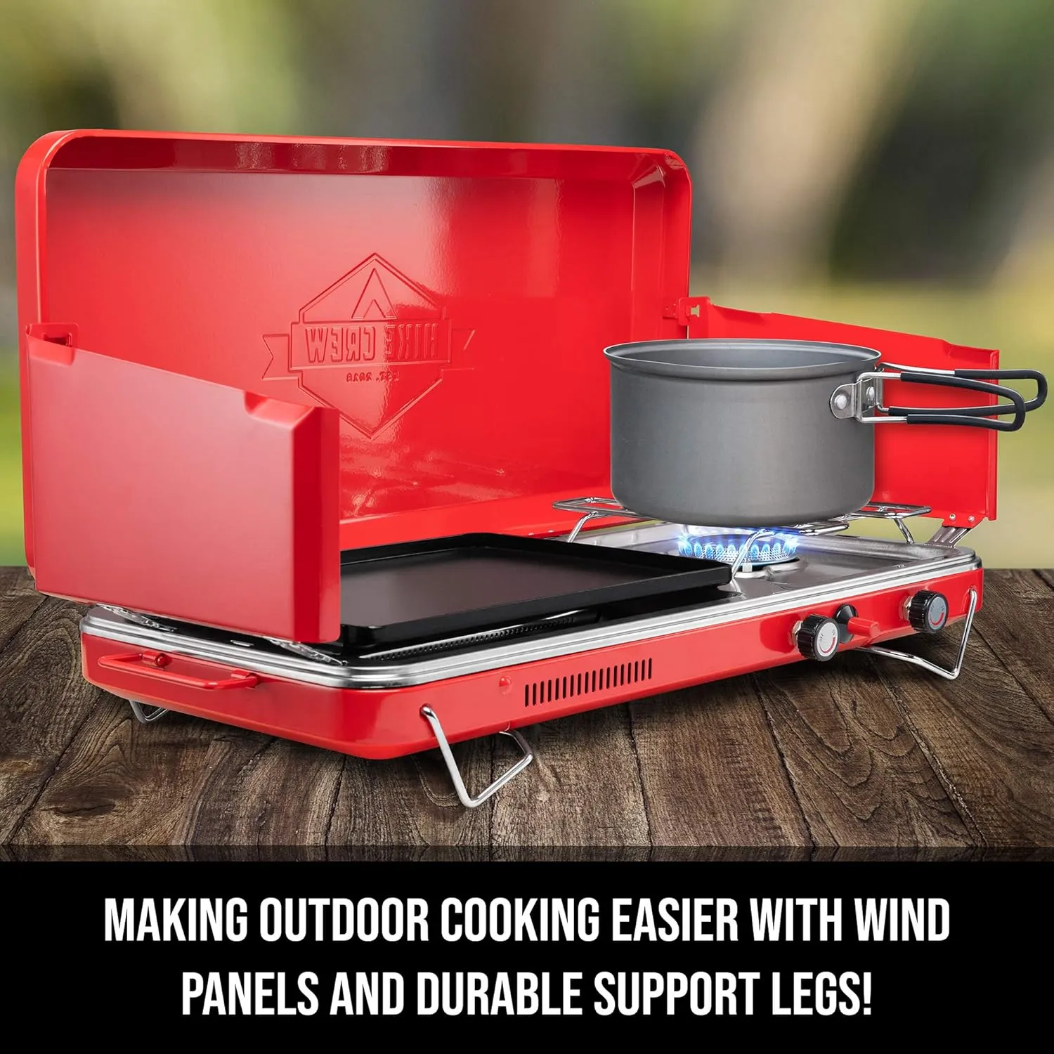 2-in-1 Gas Camping Stove, Camping Grill & Stove with Igniter & Stainless Drip Tray