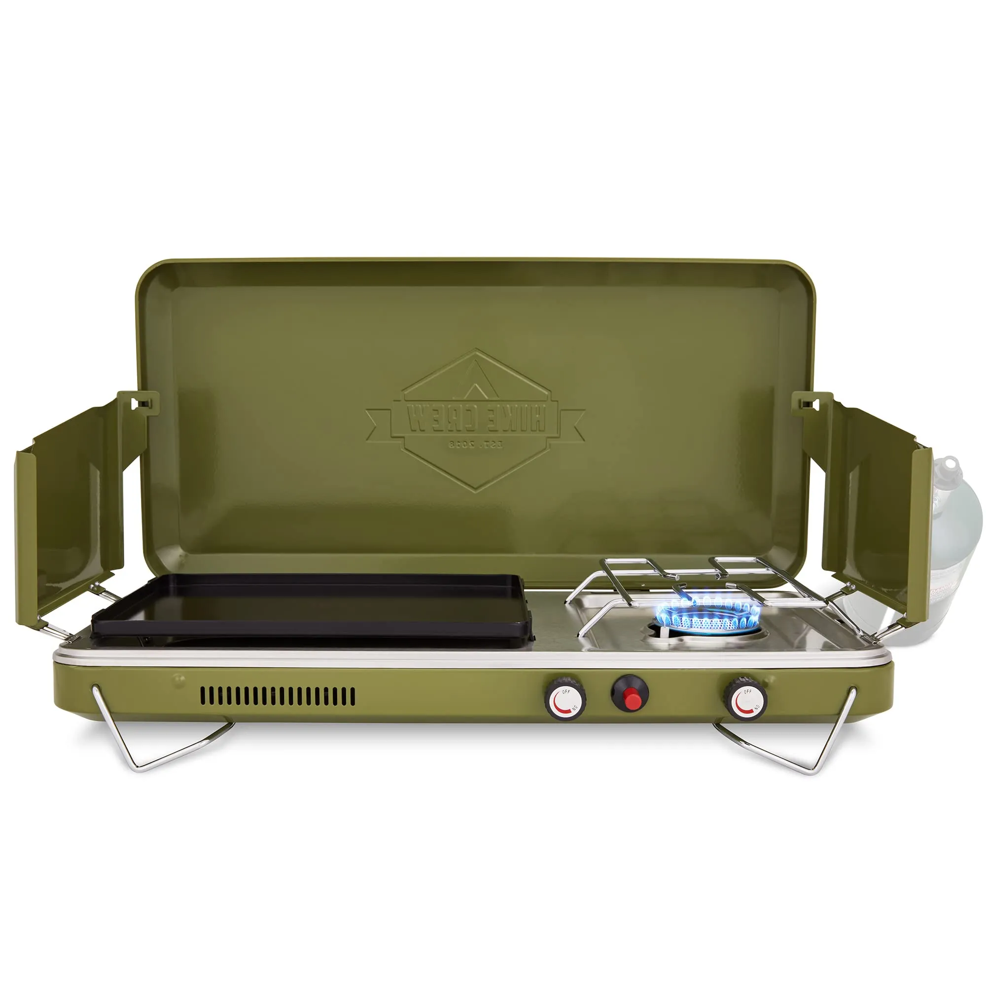 2-in-1 Gas Camping Stove, Camping Grill & Stove with Igniter & Stainless Drip Tray