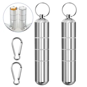 2 PCS Portable Cigarette Case, Mini Cigarette Holder Aluminium Alloy Round Cigarette Box Waterproof Cigarette Box with 2 PCS Carabiner for Traveling Outdoor (12x2.5cm)