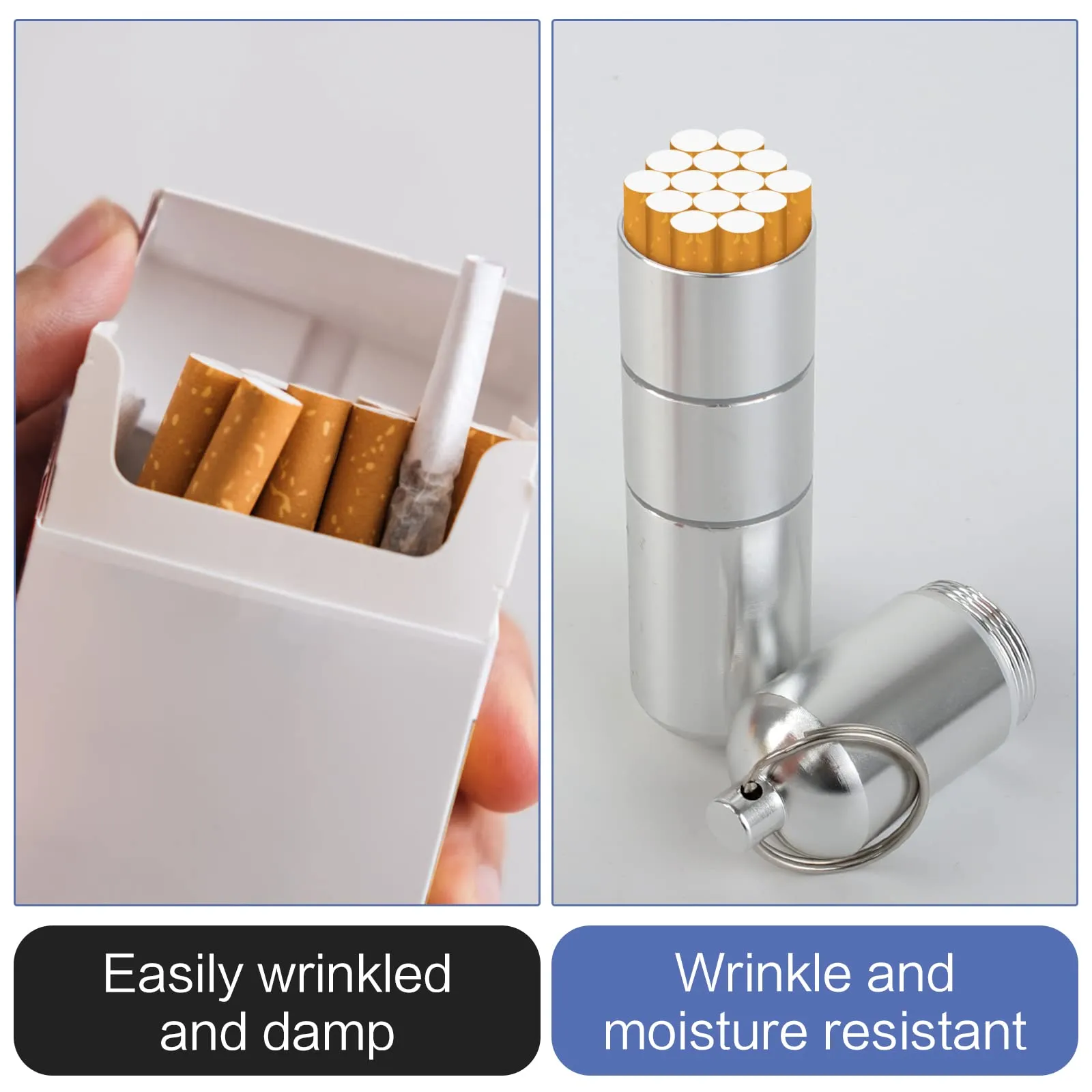 2 PCS Portable Cigarette Case, Mini Cigarette Holder Aluminium Alloy Round Cigarette Box Waterproof Cigarette Box with 2 PCS Carabiner for Traveling Outdoor (12x2.5cm)