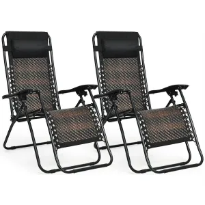 2 Pieces Folding Patio Rattan Zero Gravity Lounge Chair-Coffee