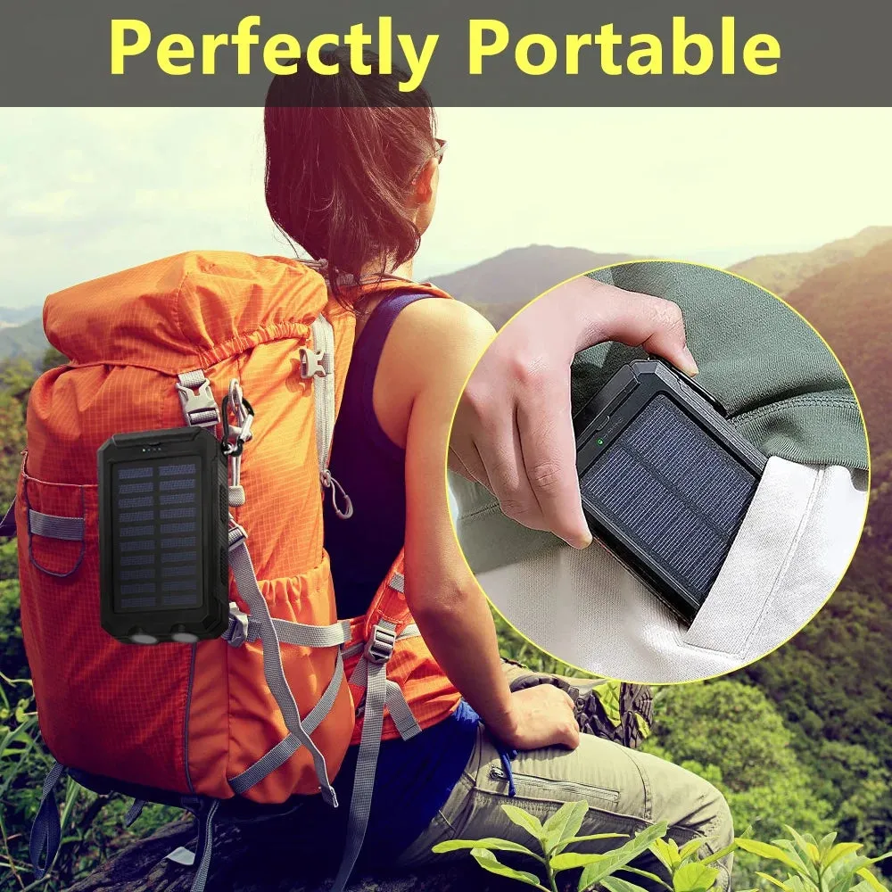 20000Mah, DFITO Portable Solar Power Bank & Dual 5V USB Ports, 2 LED’s & Compass