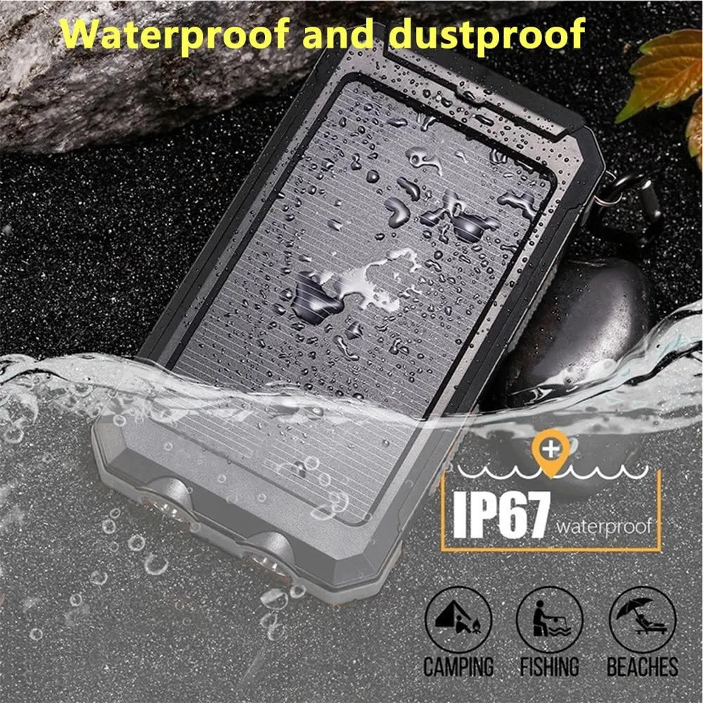 20000Mah, DFITO Portable Solar Power Bank & Dual 5V USB Ports, 2 LED’s & Compass