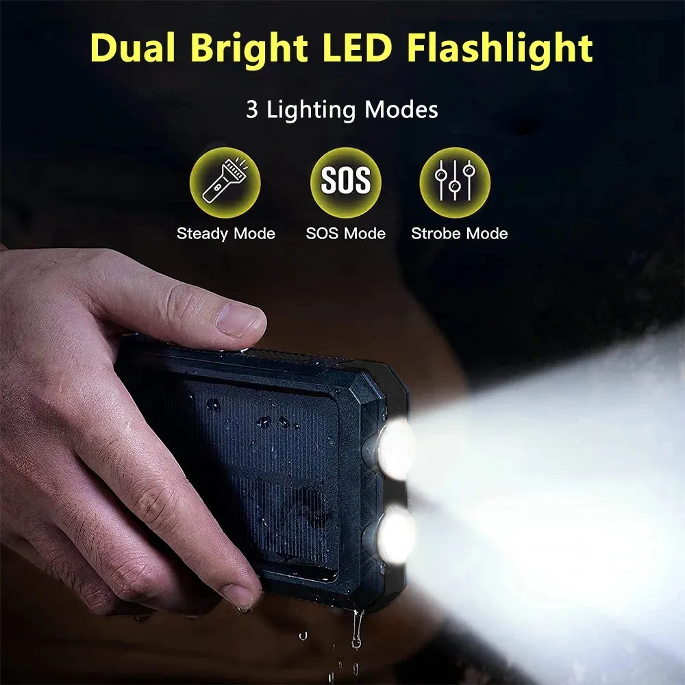 20000Mah, DFITO Portable Solar Power Bank & Dual 5V USB Ports, 2 LED’s & Compass