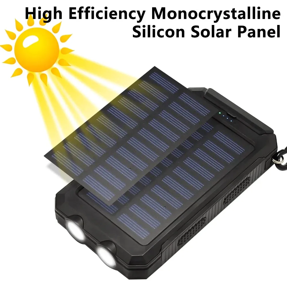 20000Mah, DFITO Portable Solar Power Bank & Dual 5V USB Ports, 2 LED’s & Compass