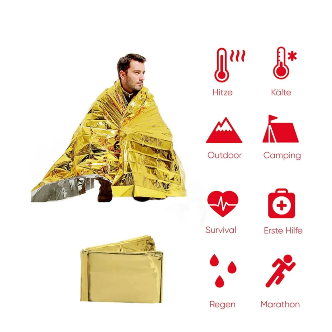 (210x160cm) Emergency Rescue Blanket Survival First Aid Thermal Blanket - Gold