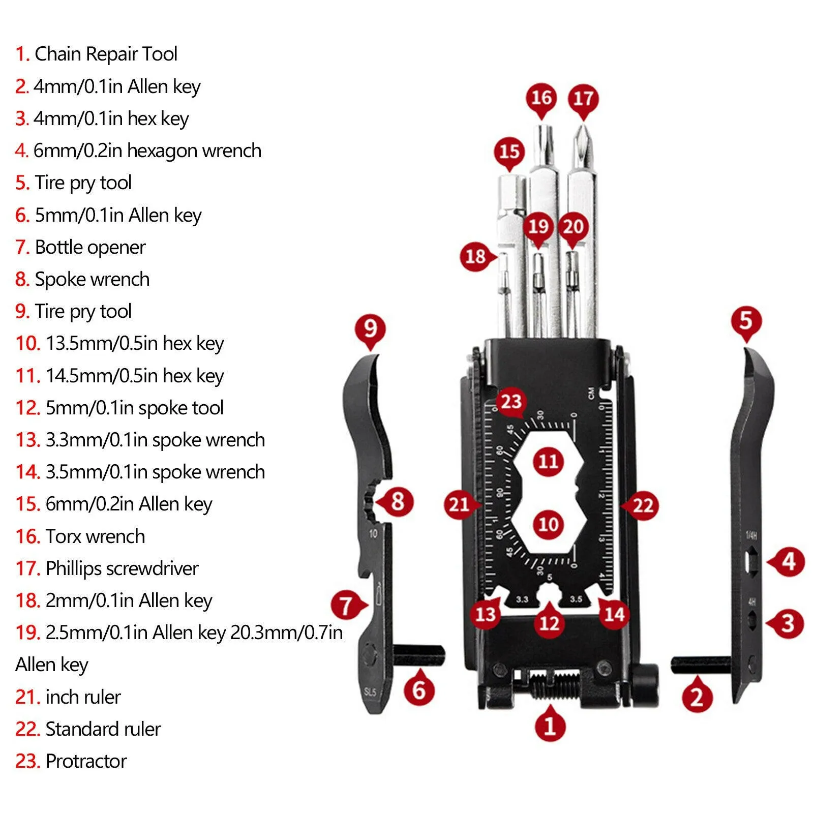 23 In 1 Bike Repair Tool Portable Bicycle Multi Tool Cycling Bike Tire Levers Hex Spoke Wrench Screwdriver Socket Hex Allen Key