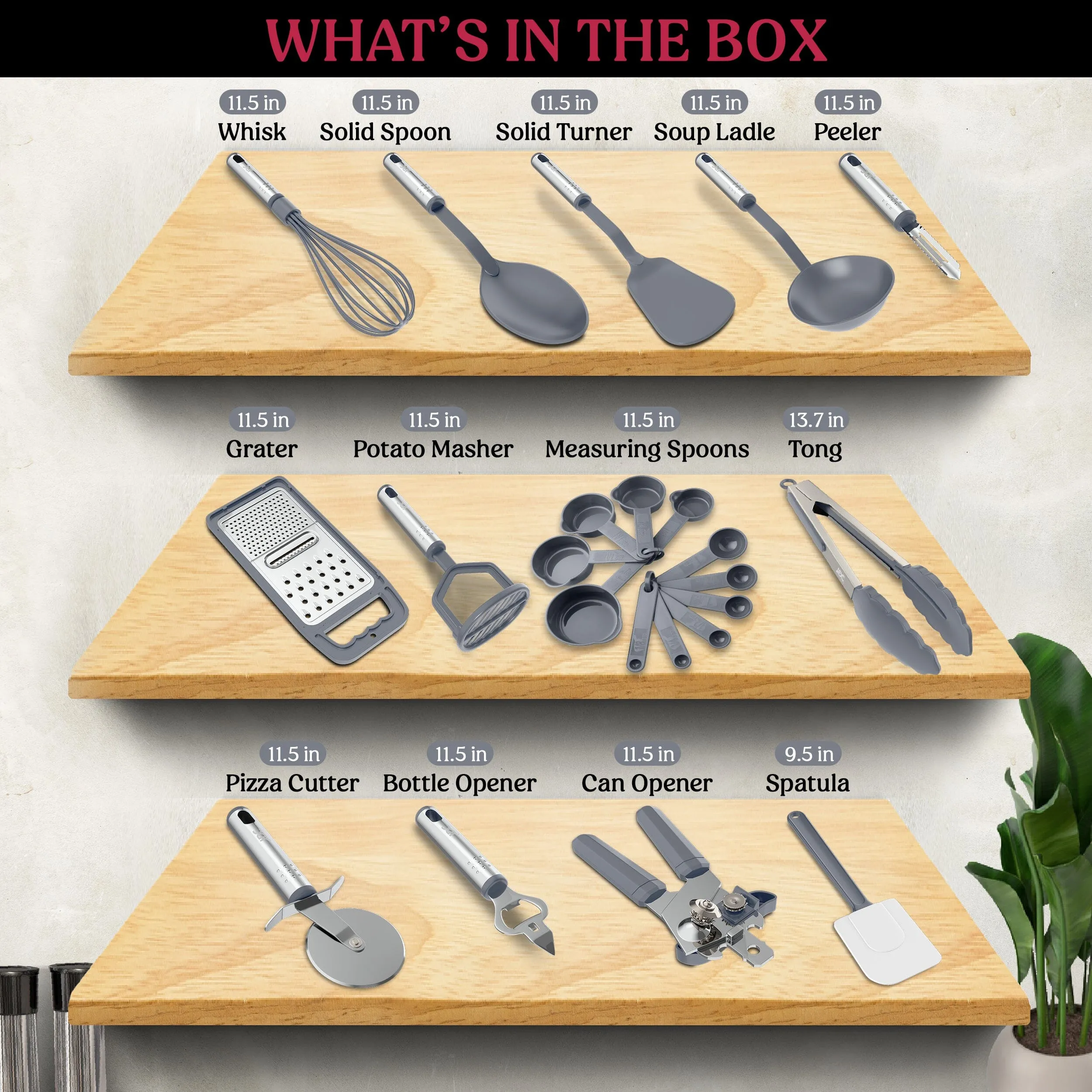 23-Piece: Lux Decor Collection Stainless Steel Nylon Cooking Utensils Set