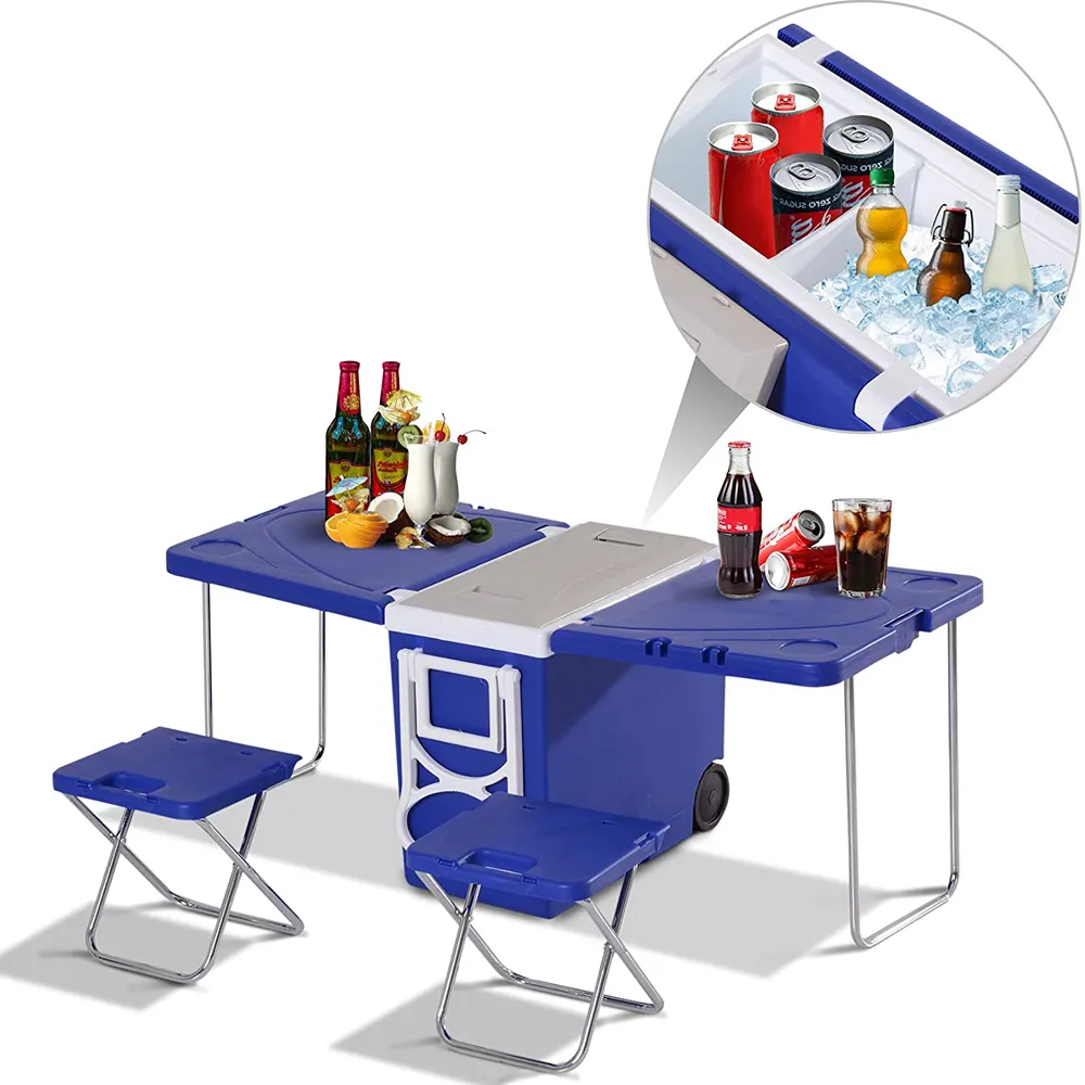 28L Cooler Box Foldable Picnic Table With 2 Chairs Aa2-56161