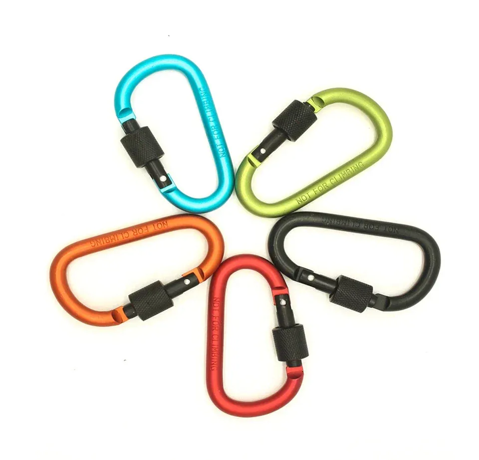 2pcs 8cm Aluminum Carabiner Chain Clip Rotary Lock D Ring Buckle key Ring Camping Mountain Snap Hook Outdoor Travel Kit