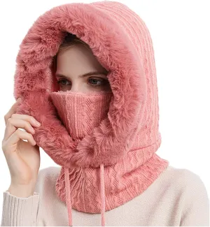 3 in 1 Cold Resistan Hat Women's Knitted Hat in Autumn Winter One-Piece Hat Furry & Breathable Knitted Hat