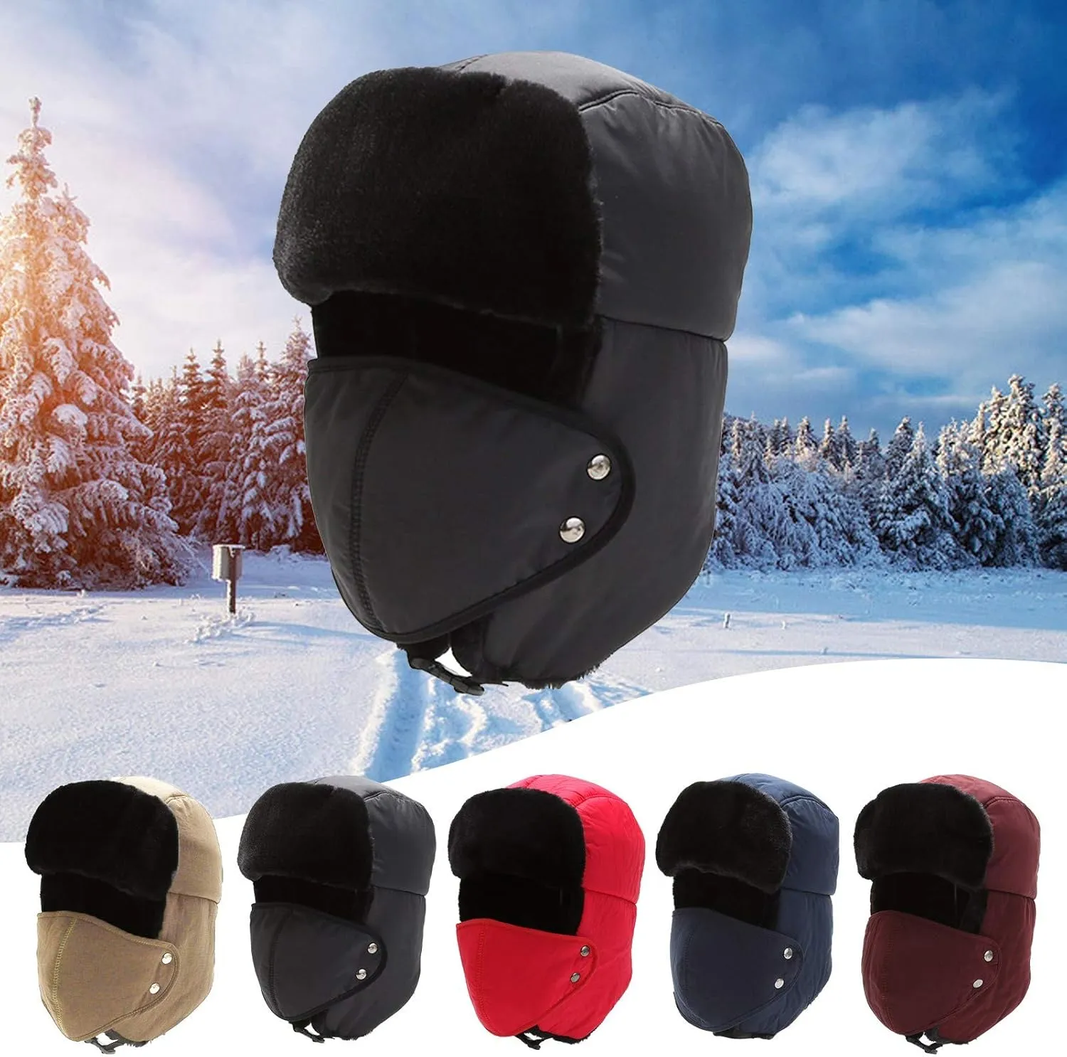 3 in 1 Cold Resistan Hat, Women's Knitted Hat in Autumn Winter, Warm Cozy Soft Ear Protection Knitted Cap