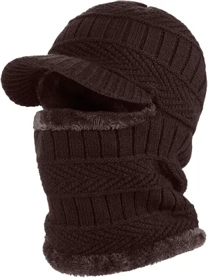 3 in 1 Winter Knitted Beanie Hat Face Neck Warmer Set for Women Adjustable Winter Soft Fleece Lined Ski Caps Lined Ski Caps