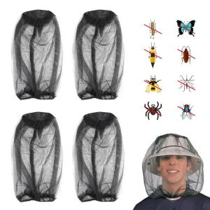 4 pack Black Head Net Mesh, Mosquito Head Net Bigger Size for Mosquito Bugs Face Head Neck Relief from Mosquito Bite for Outdoor Hiking Camping Fishing Walking
