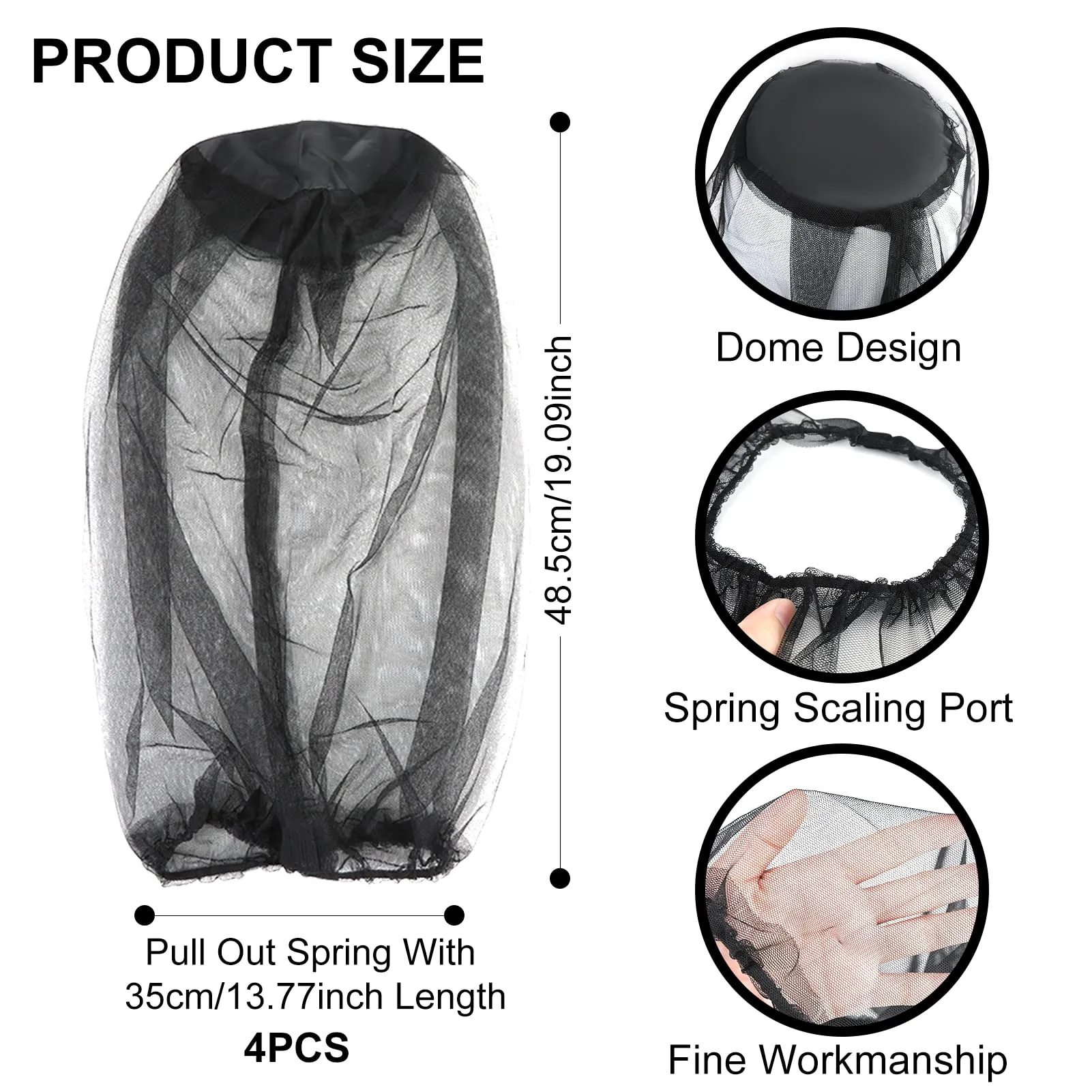 4 pack Black Head Net Mesh, Mosquito Head Net Bigger Size for Mosquito Bugs Face Head Neck Relief from Mosquito Bite for Outdoor Hiking Camping Fishing Walking