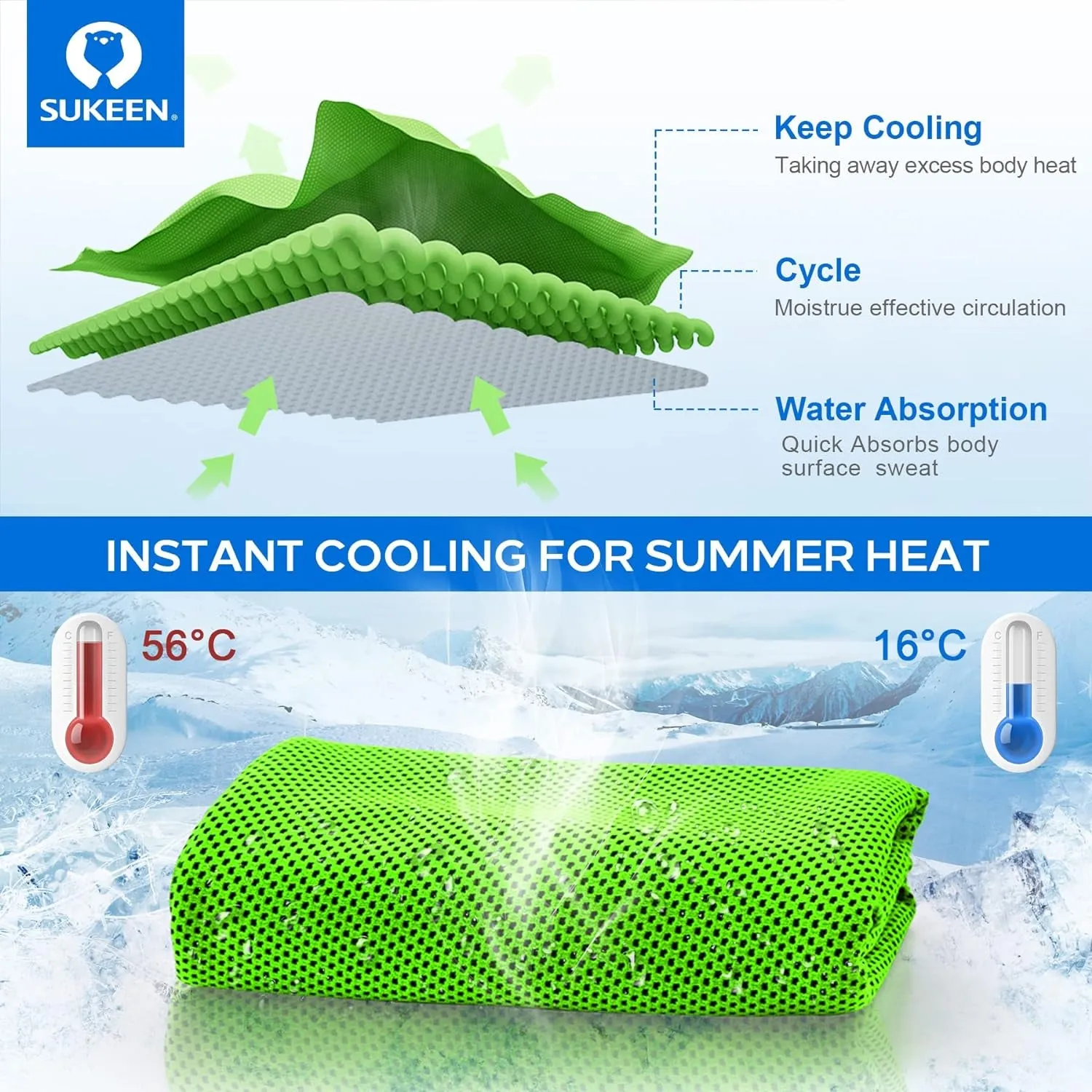 4 Pack Cooling Towel (40"X12"), Soft and Breathable