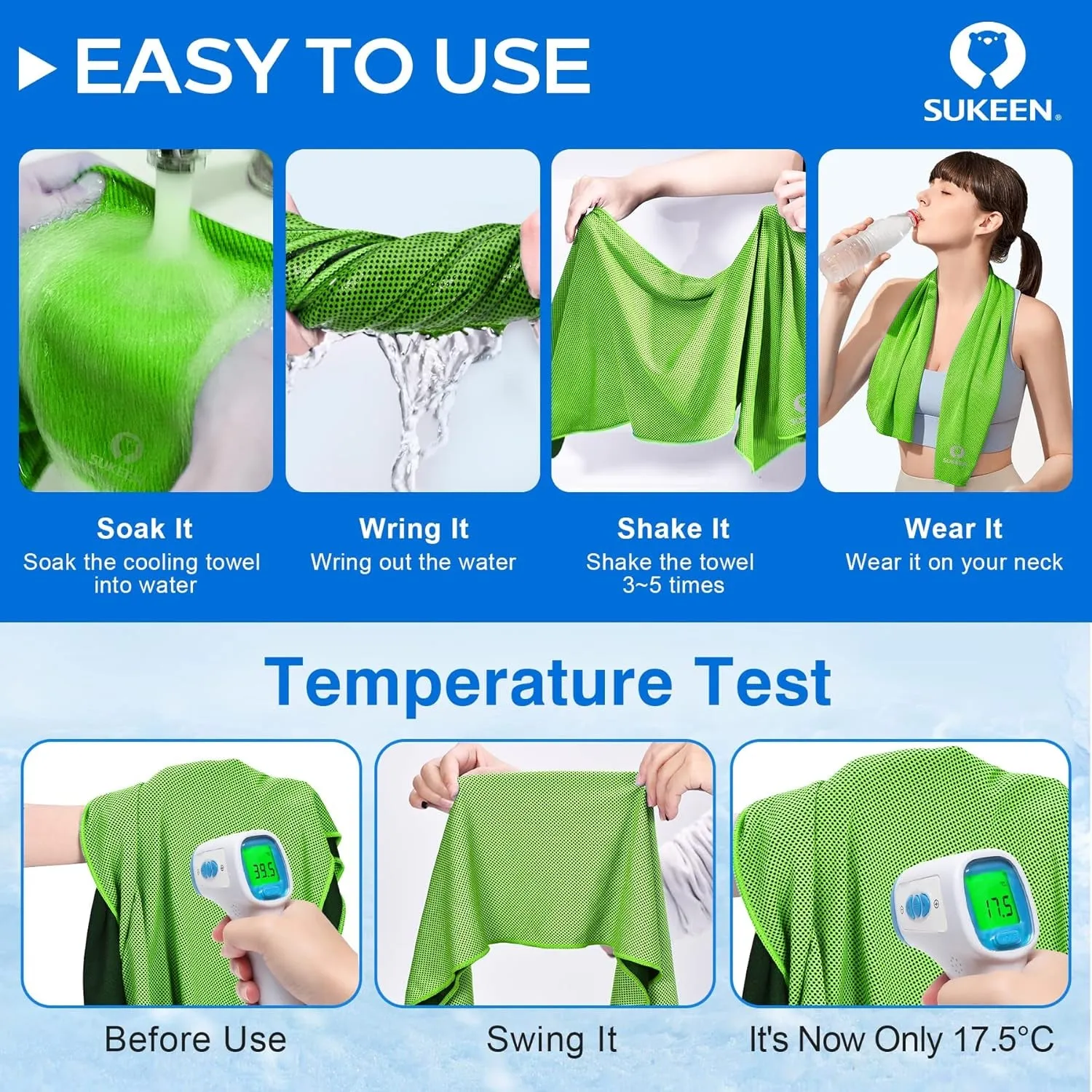4 Pack Cooling Towel (40"X12"), Soft and Breathable