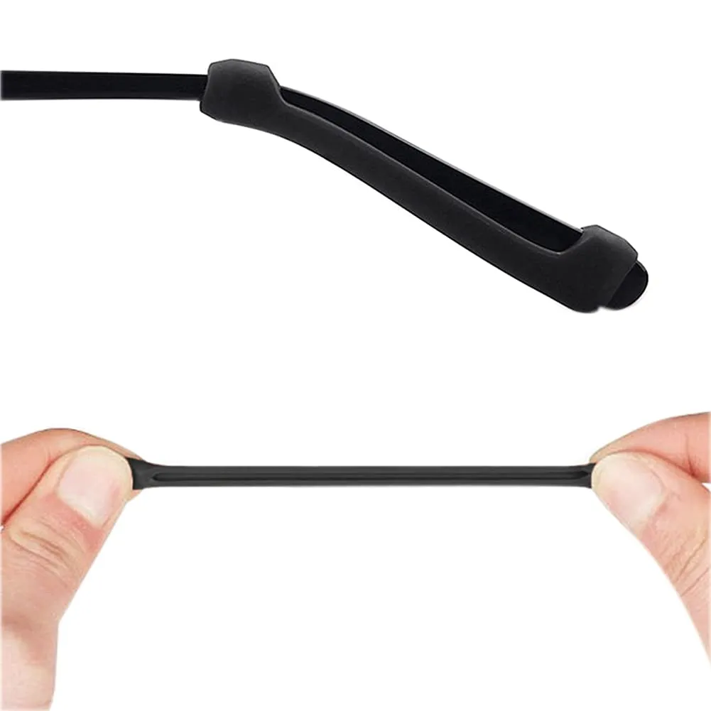 4 Pairs Eyeglasses Temple Tips Sleeve Retainer, Soft Silicone Anti-Slip Elastic Comfort Glasses Retainers for Sunglasses and Glasses Eyewear (Black,Clear,Grey,Brown)