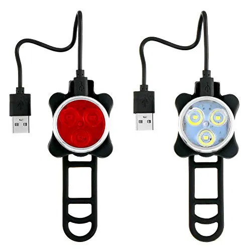 4 Pieces USB Rechargeable Bicycle Light Front Back Bike Lights Set with 1 Piece 360 Degree Rotation Silicone Bicycle Phone Mount Bike Accessories Bike Phone Holder