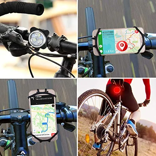 4 Pieces USB Rechargeable Bicycle Light Front Back Bike Lights Set with 1 Piece 360 Degree Rotation Silicone Bicycle Phone Mount Bike Accessories Bike Phone Holder