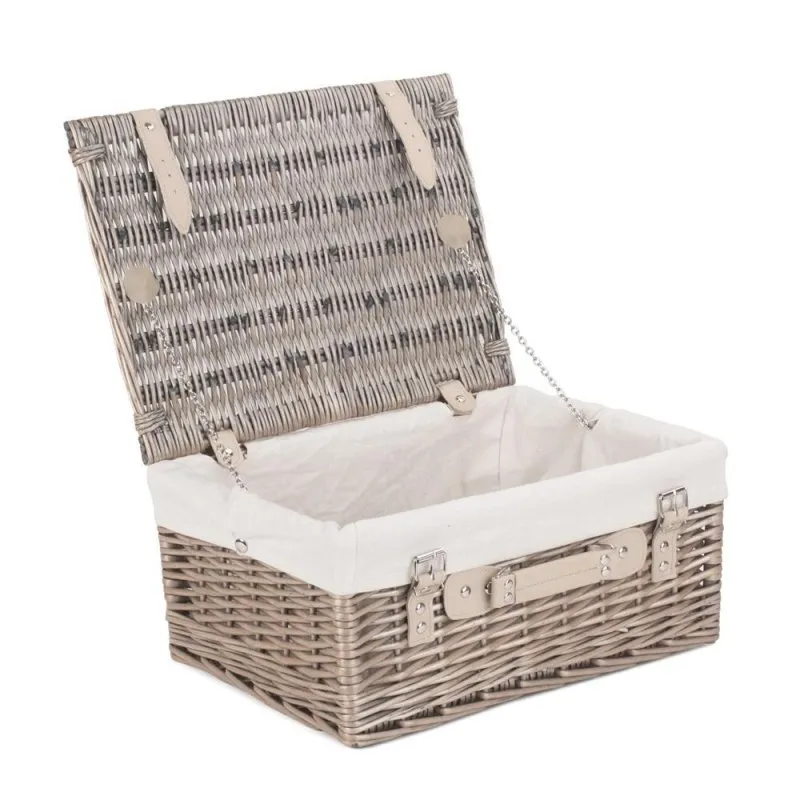 41cm Antique Wash Wicker Picnic Basket with Cotton Lining