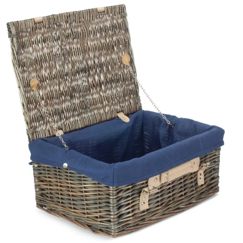 41cm Antique Wash Wicker Picnic Basket with Cotton Lining